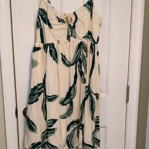 Palm Leaf Print Cream and Green Dress